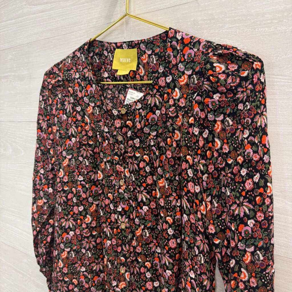 Maeve Black/Multi Floral Long Sleeve Small