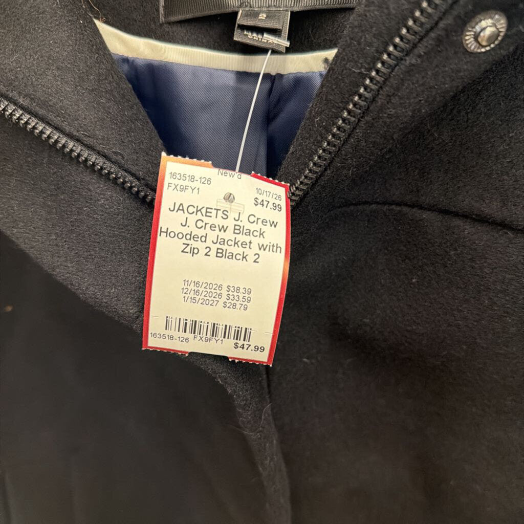 J. Crew Black Hooded Jacket with Zip 2