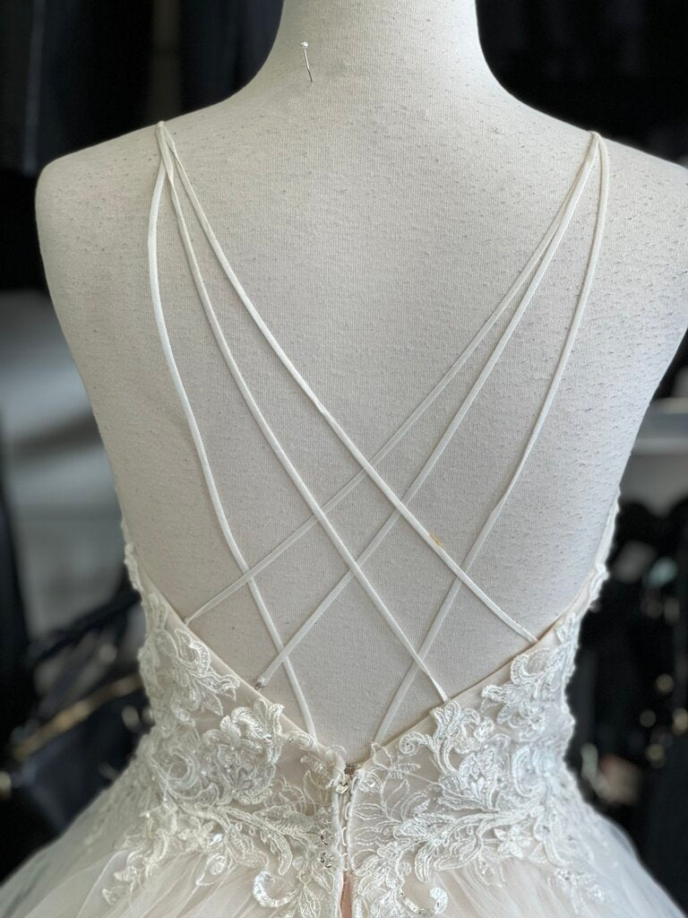 Pale Blush/Ivory Lace and Layered Tulle 10 Ball Gown