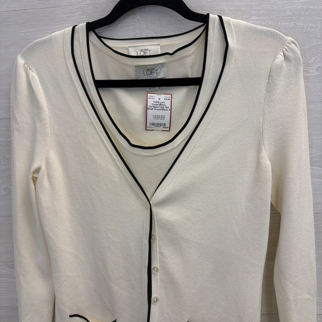 Cream/Black Cardigan/Tank Set Small