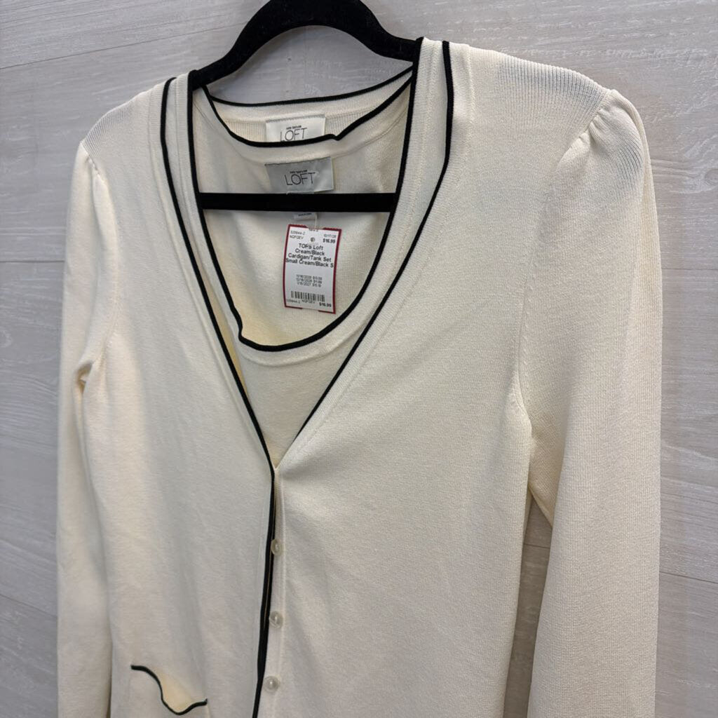 Cream/Black Cardigan/Tank Set Small