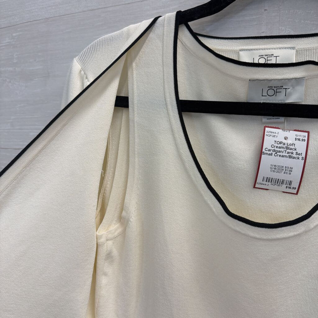 Cream/Black Cardigan/Tank Set Small