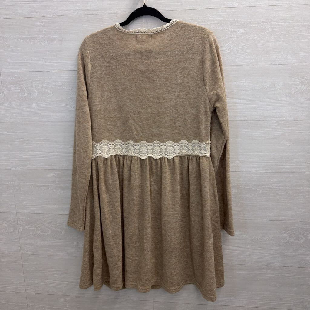 A'reve Oatmeal Floral Lace Panel Cardigan Large
