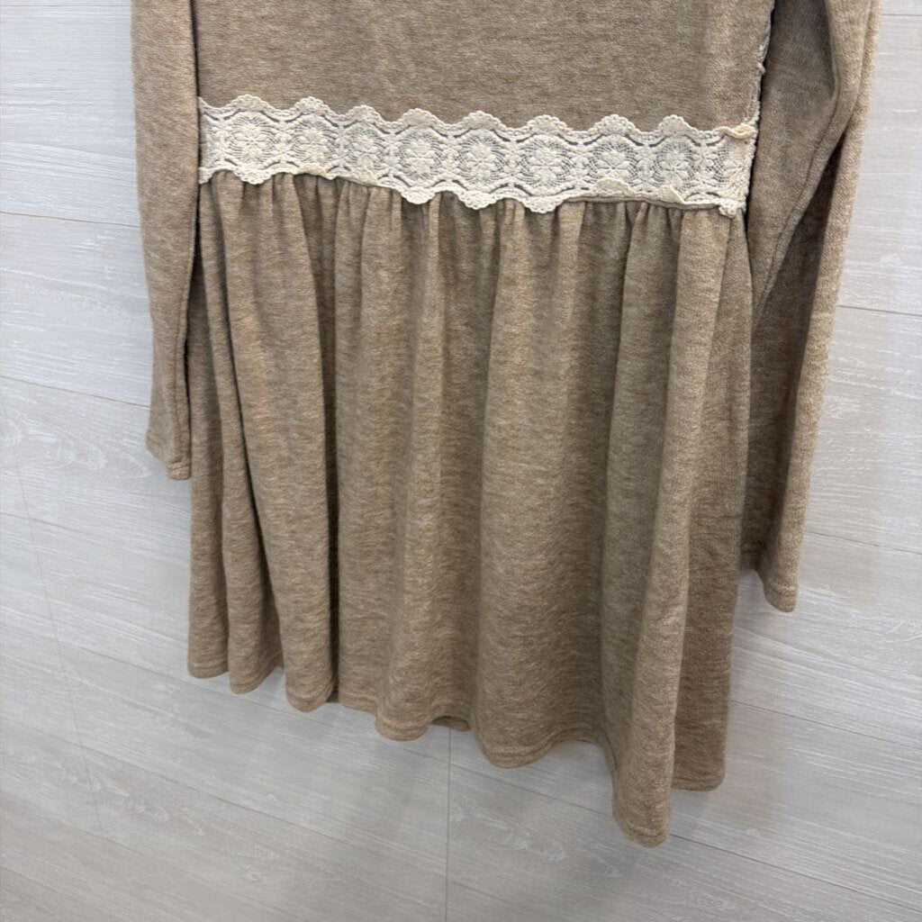 A'reve Oatmeal Floral Lace Panel Cardigan Large