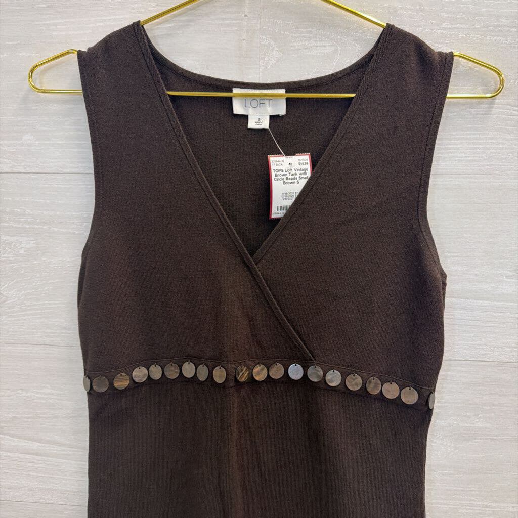 Vintage Brown Tank with Circle Beads Small