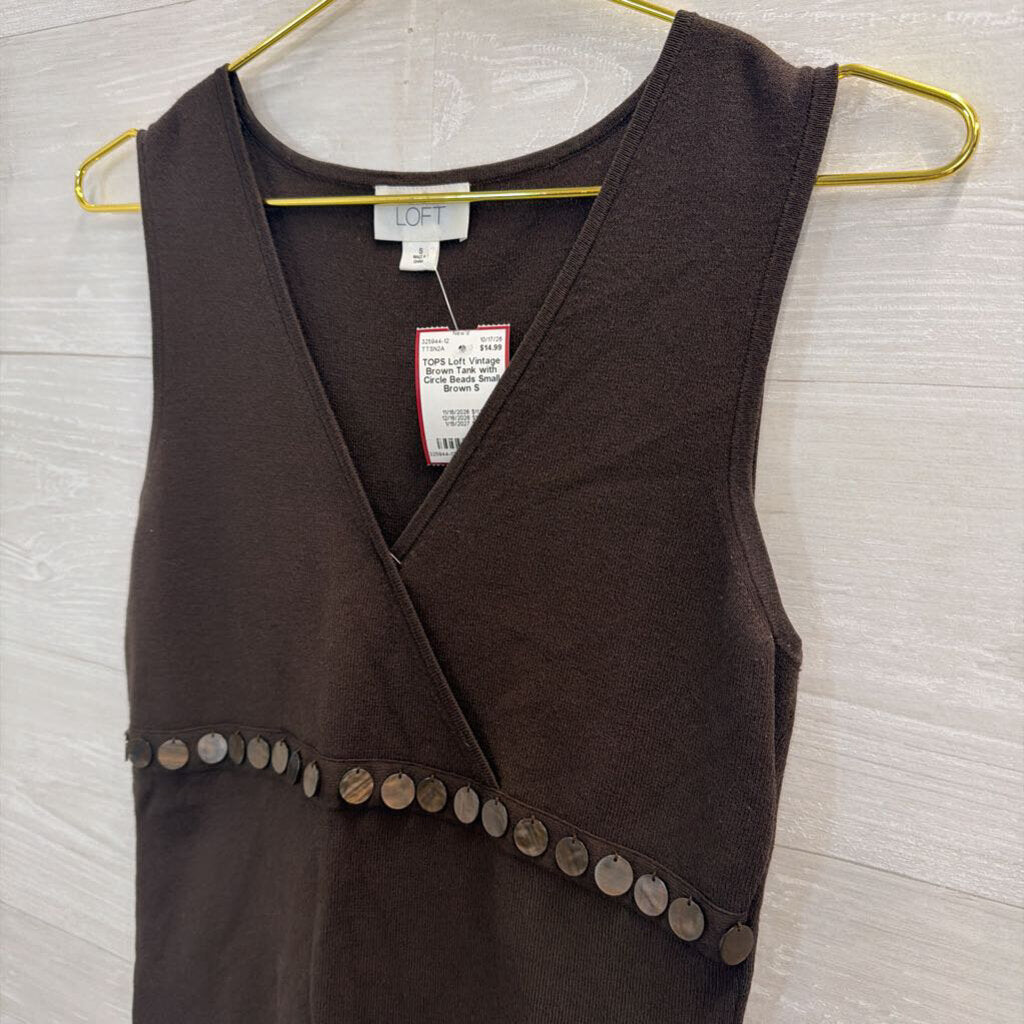 Vintage Brown Tank with Circle Beads Small