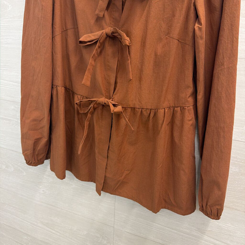 Brown Tie Front Long Sleeve Medium