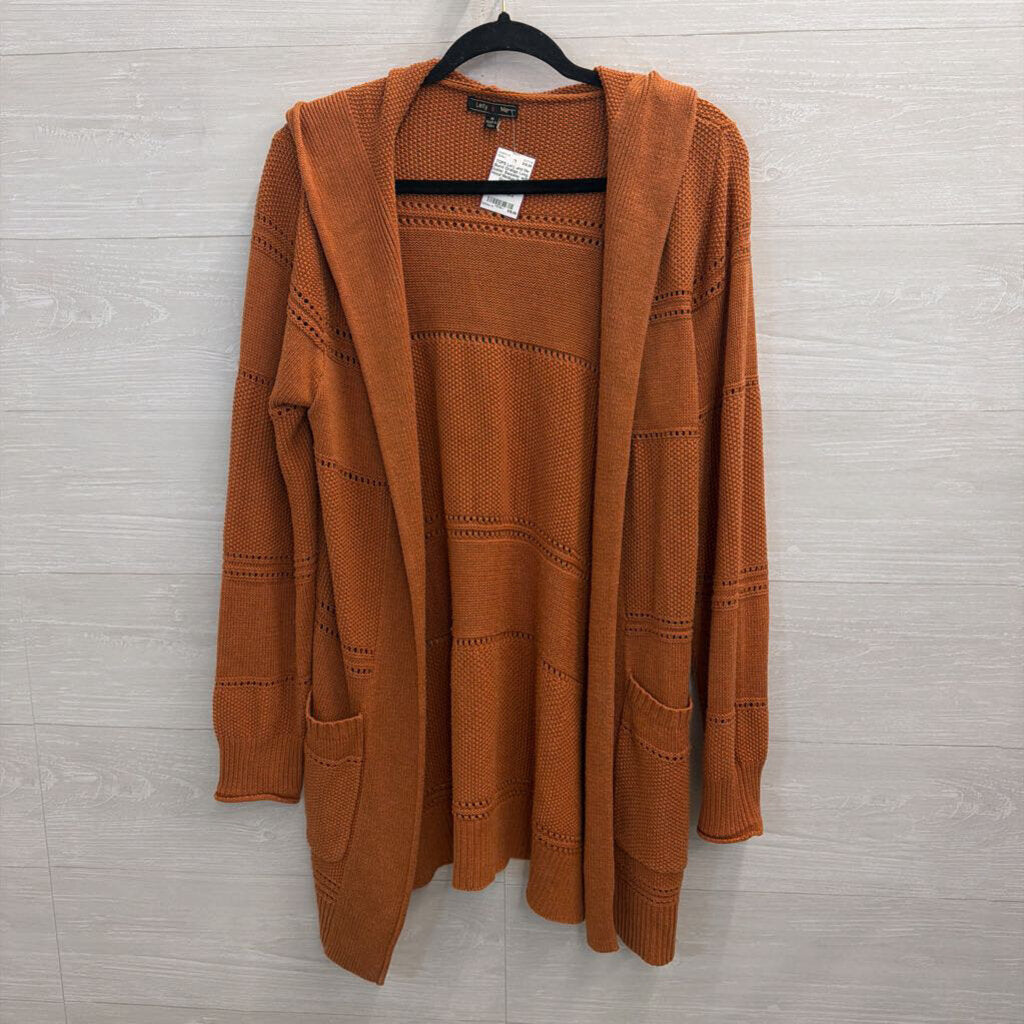 Burnt Orange Long Duster Sweater with Hood Medium