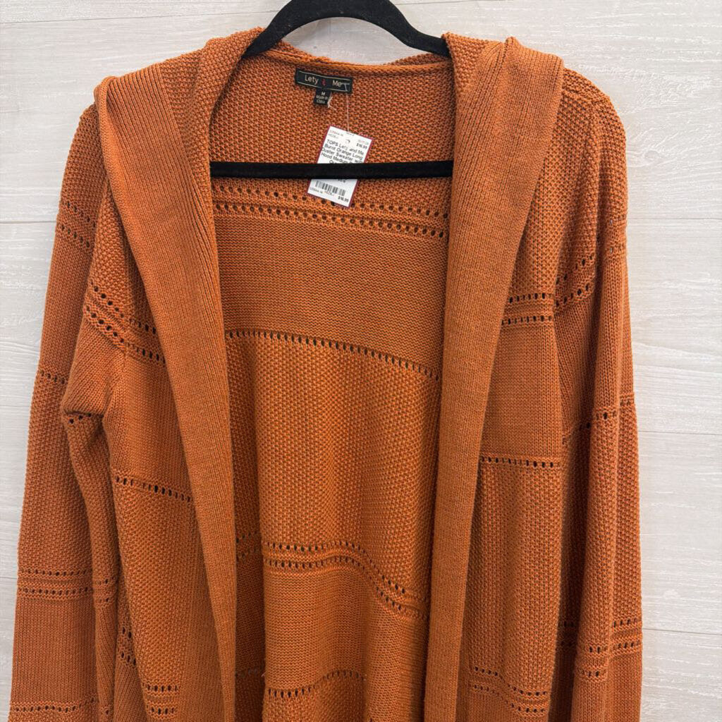 Burnt Orange Long Duster Sweater with Hood Medium