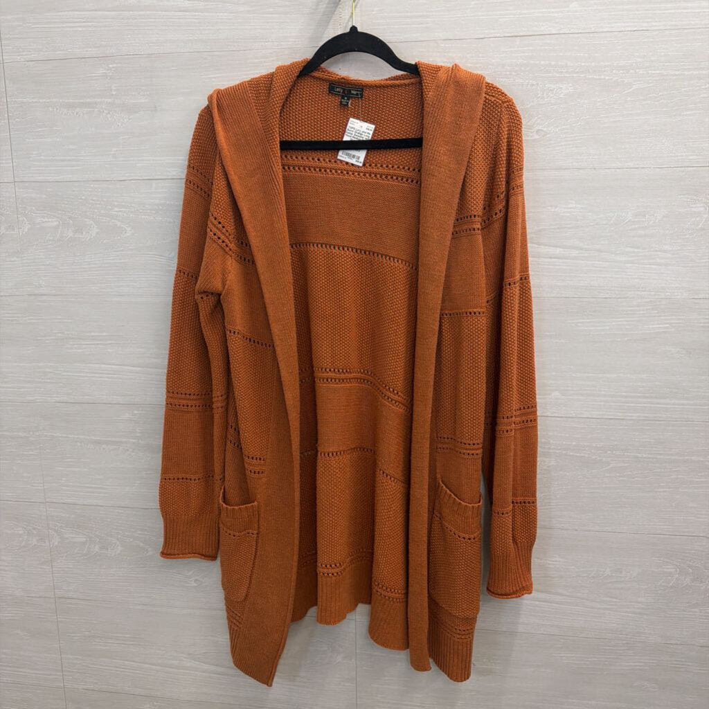 Burnt Orange Long Duster Sweater with Hood Medium