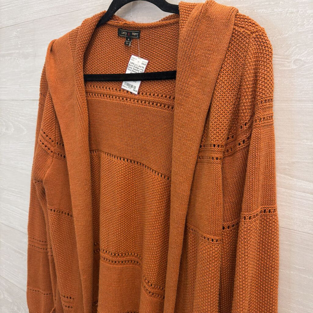 Burnt Orange Long Duster Sweater with Hood Medium