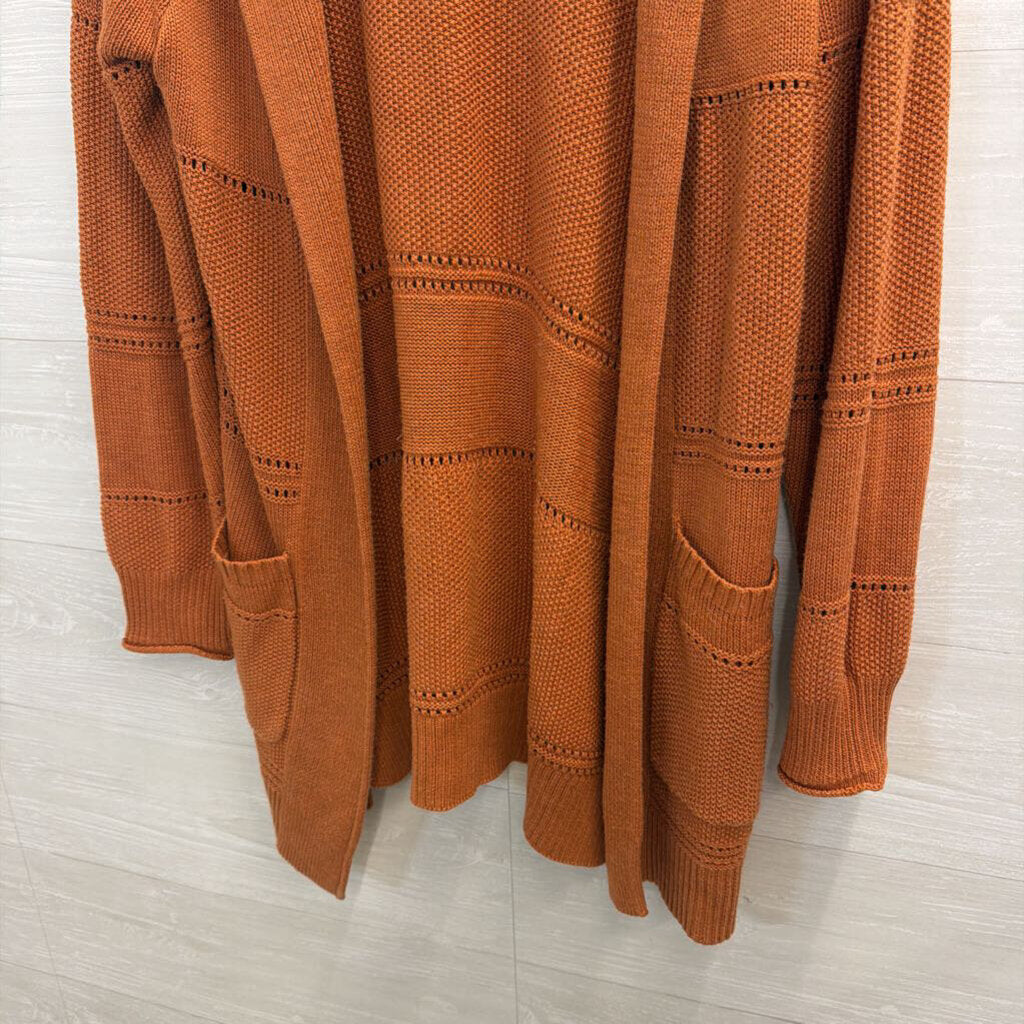 Burnt Orange Long Duster Sweater with Hood Medium