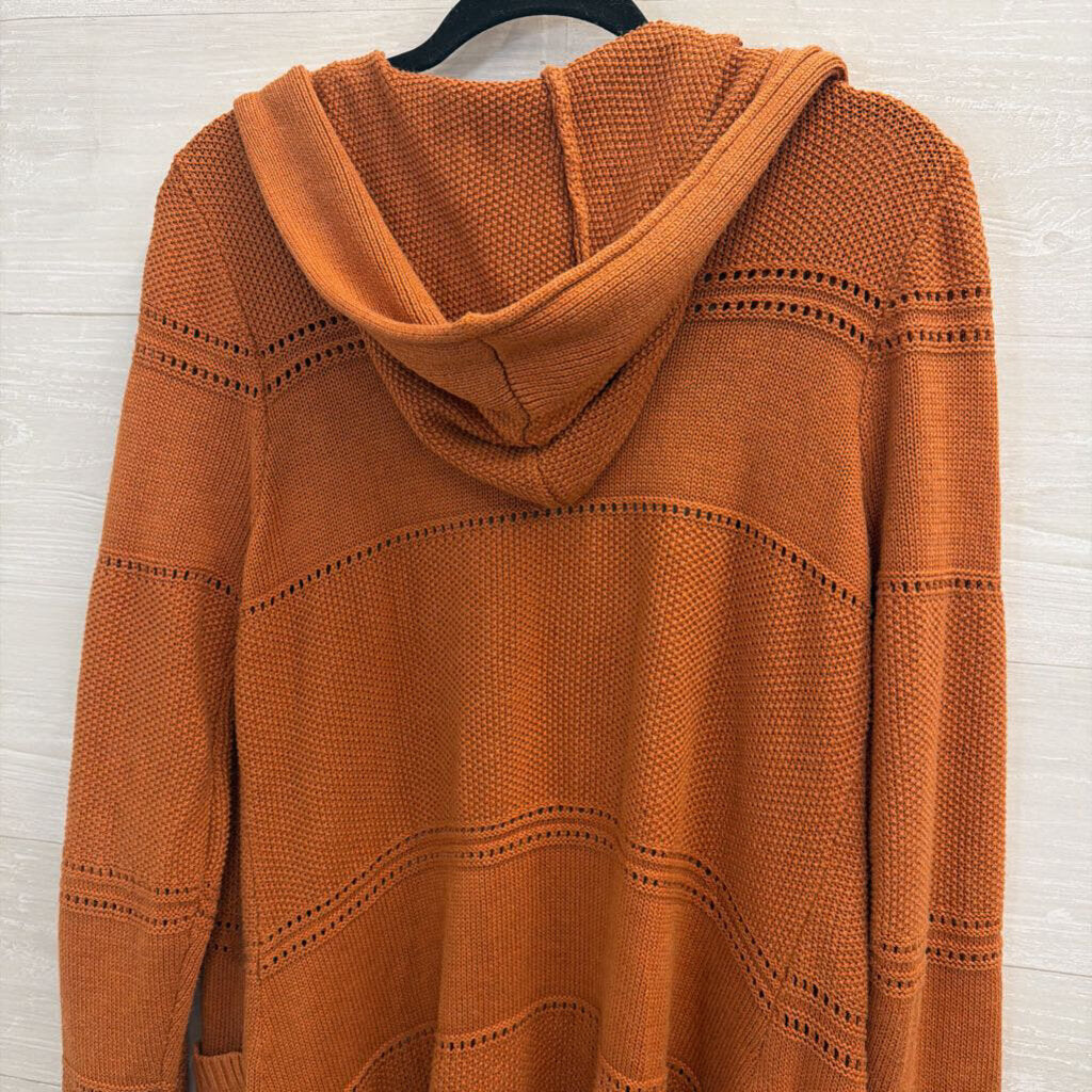 Burnt Orange Long Duster Sweater with Hood Medium