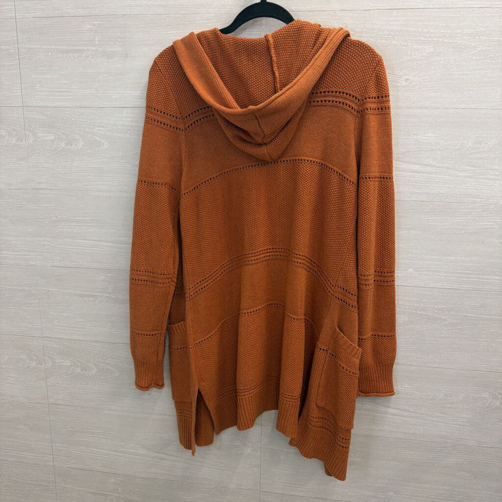 Burnt Orange Long Duster Sweater with Hood Medium