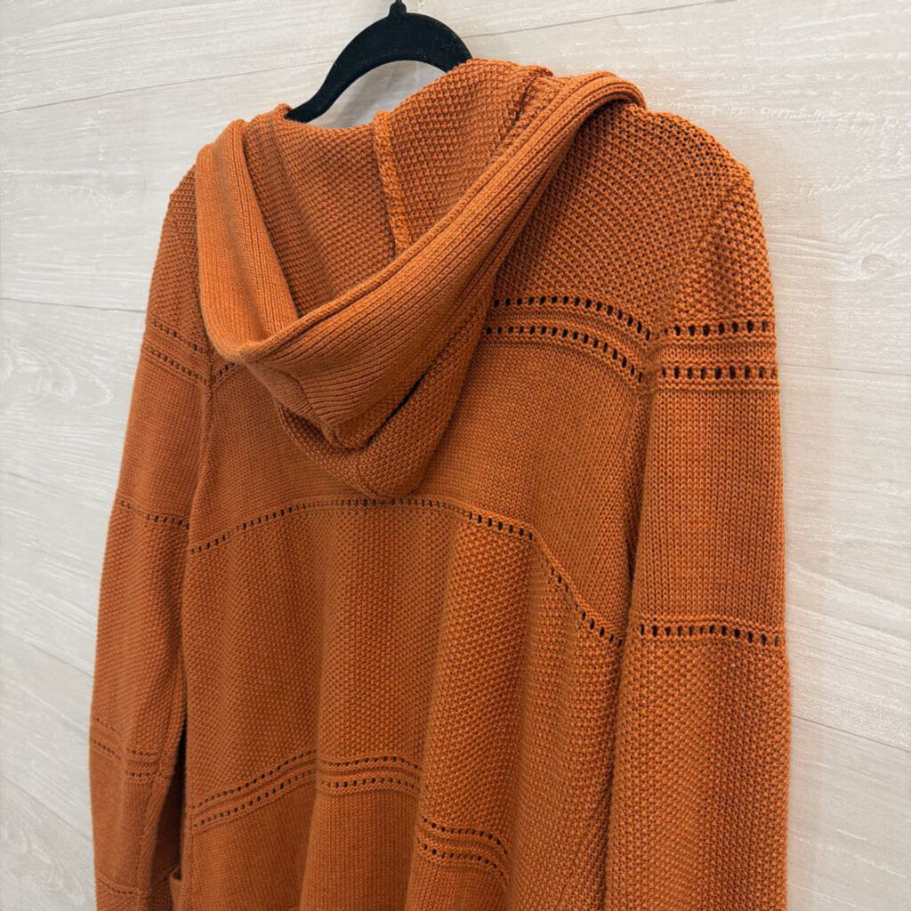 Burnt Orange Long Duster Sweater with Hood Medium