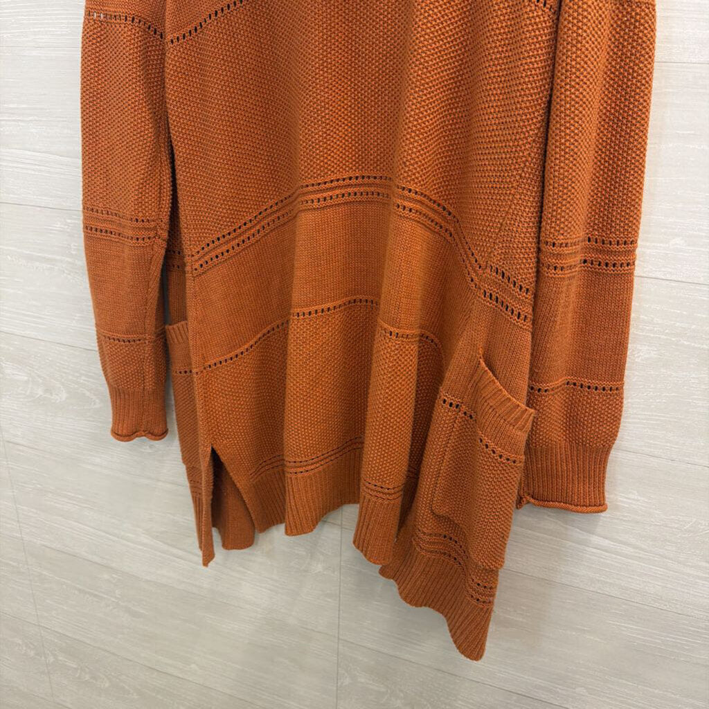 Burnt Orange Long Duster Sweater with Hood Medium