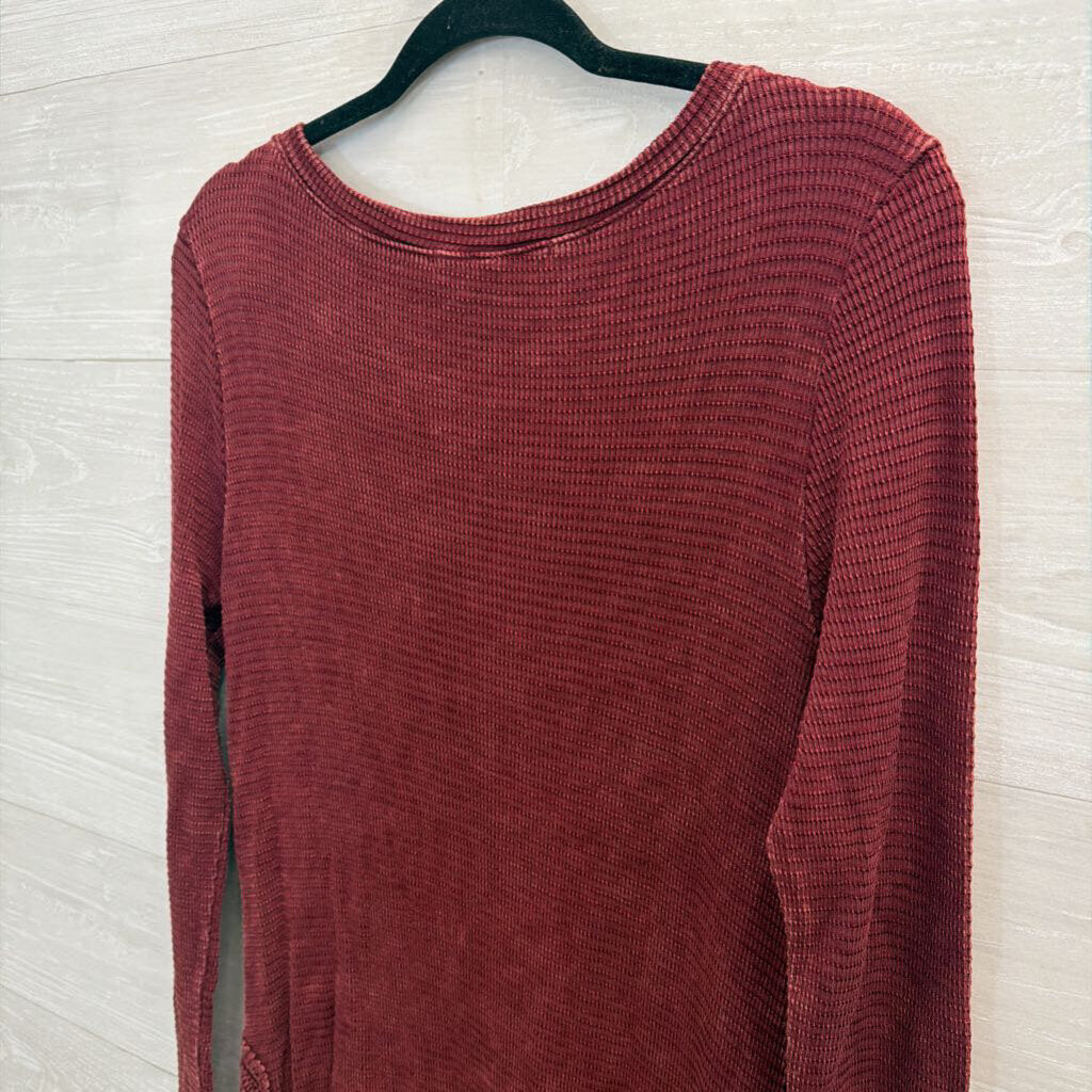 Burgundy Waffle Long Sleeve Dress with Crochet Detail Medium