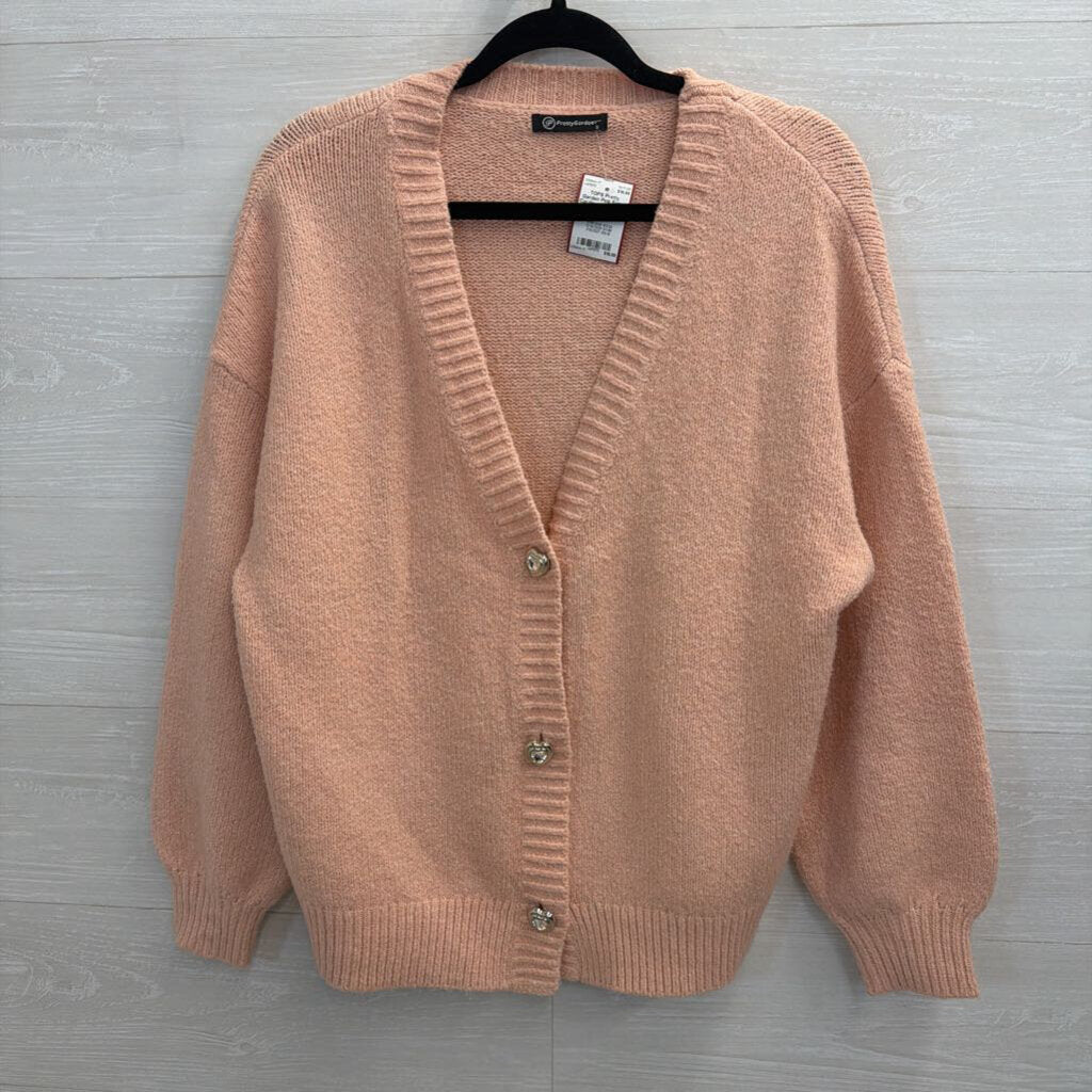 Pink Fuzzy Cardigan with Heart Buttons Small