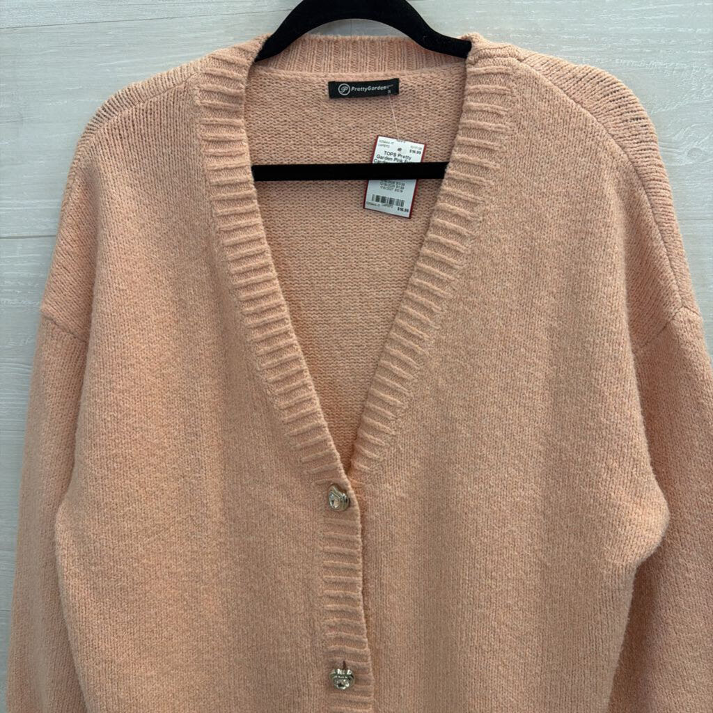 Pink Fuzzy Cardigan with Heart Buttons Small