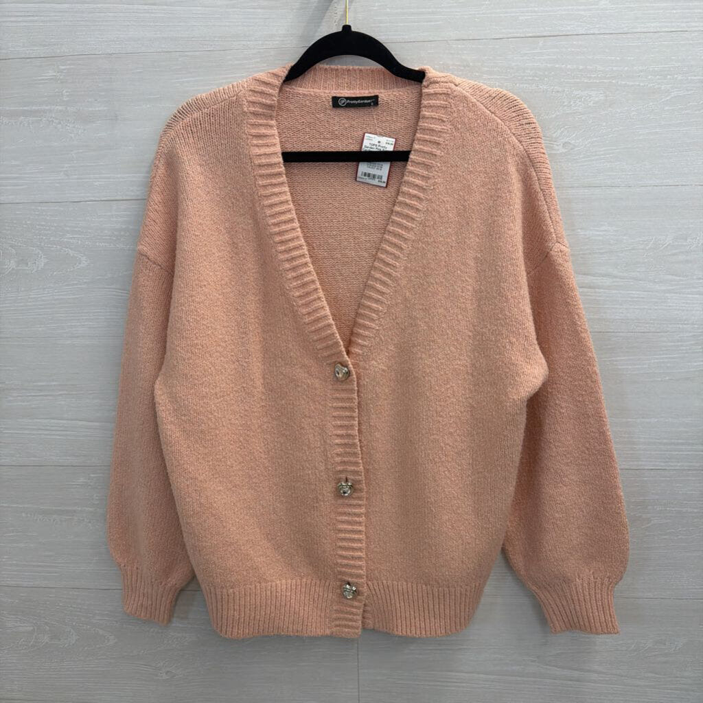 Pink Fuzzy Cardigan with Heart Buttons Small