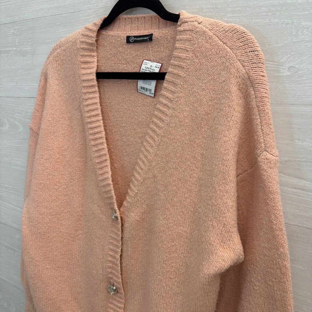 Pink Fuzzy Cardigan with Heart Buttons Small