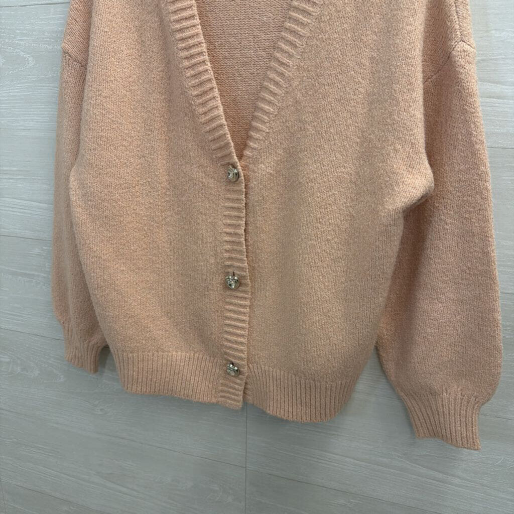 Pink Fuzzy Cardigan with Heart Buttons Small