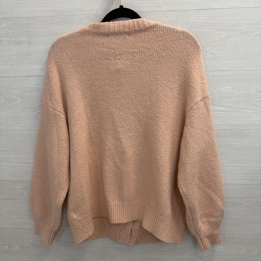 Pink Fuzzy Cardigan with Heart Buttons Small