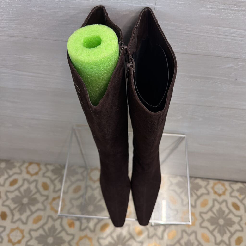 Terry Lewis Brown Suede Embroidered Knee Boots