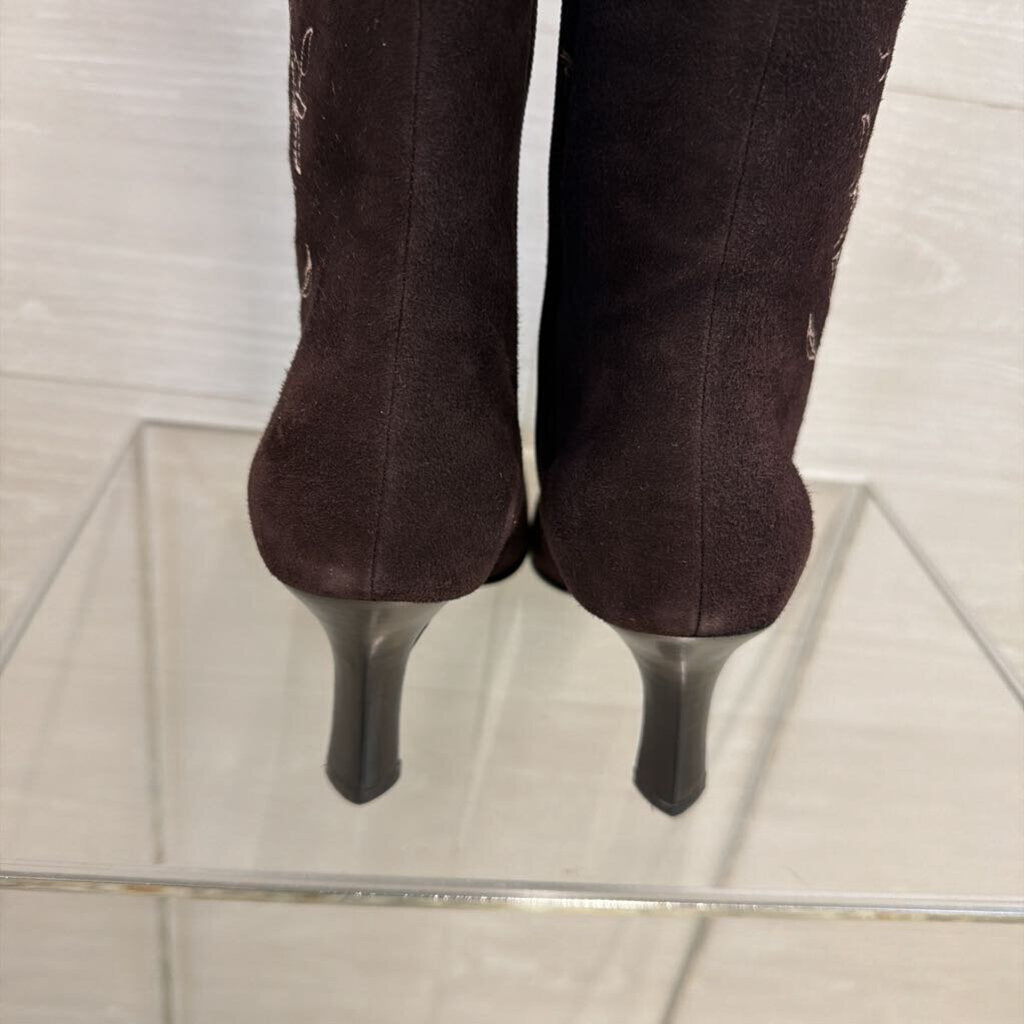 Terry Lewis Brown Suede Embroidered Knee Boots