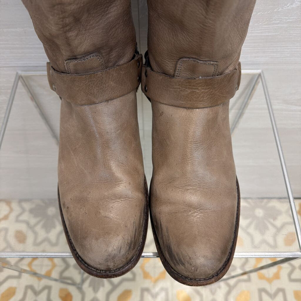 Frye Taupe Leather Tall Harness Boots 8.5