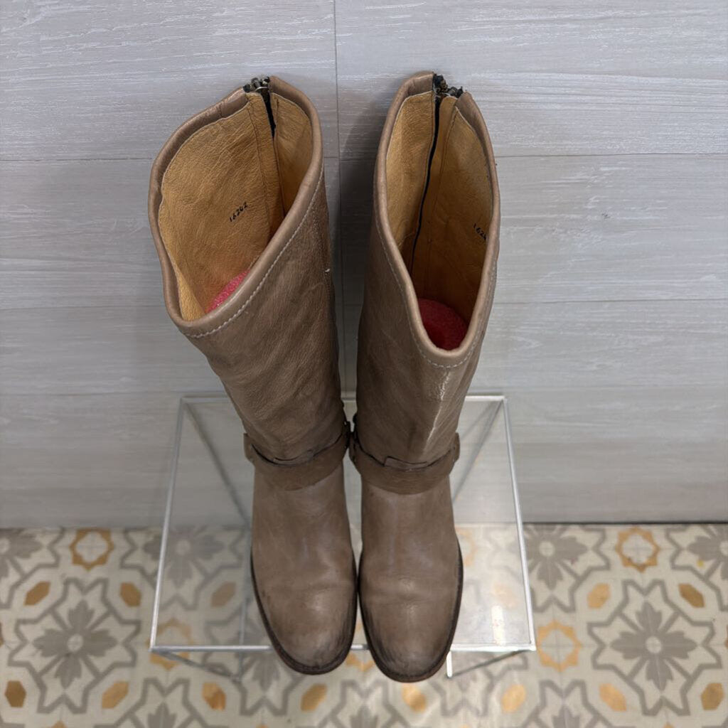 Frye Taupe Leather Tall Harness Boots 8.5