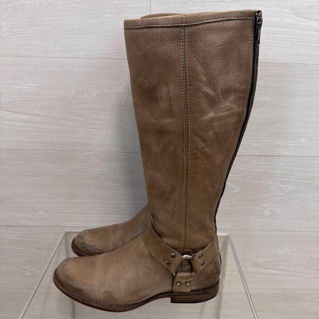 Frye Taupe Leather Tall Harness Boots 8.5