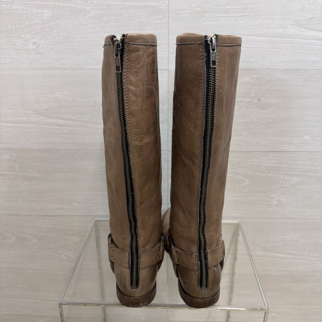 Frye Taupe Leather Tall Harness Boots 8.5