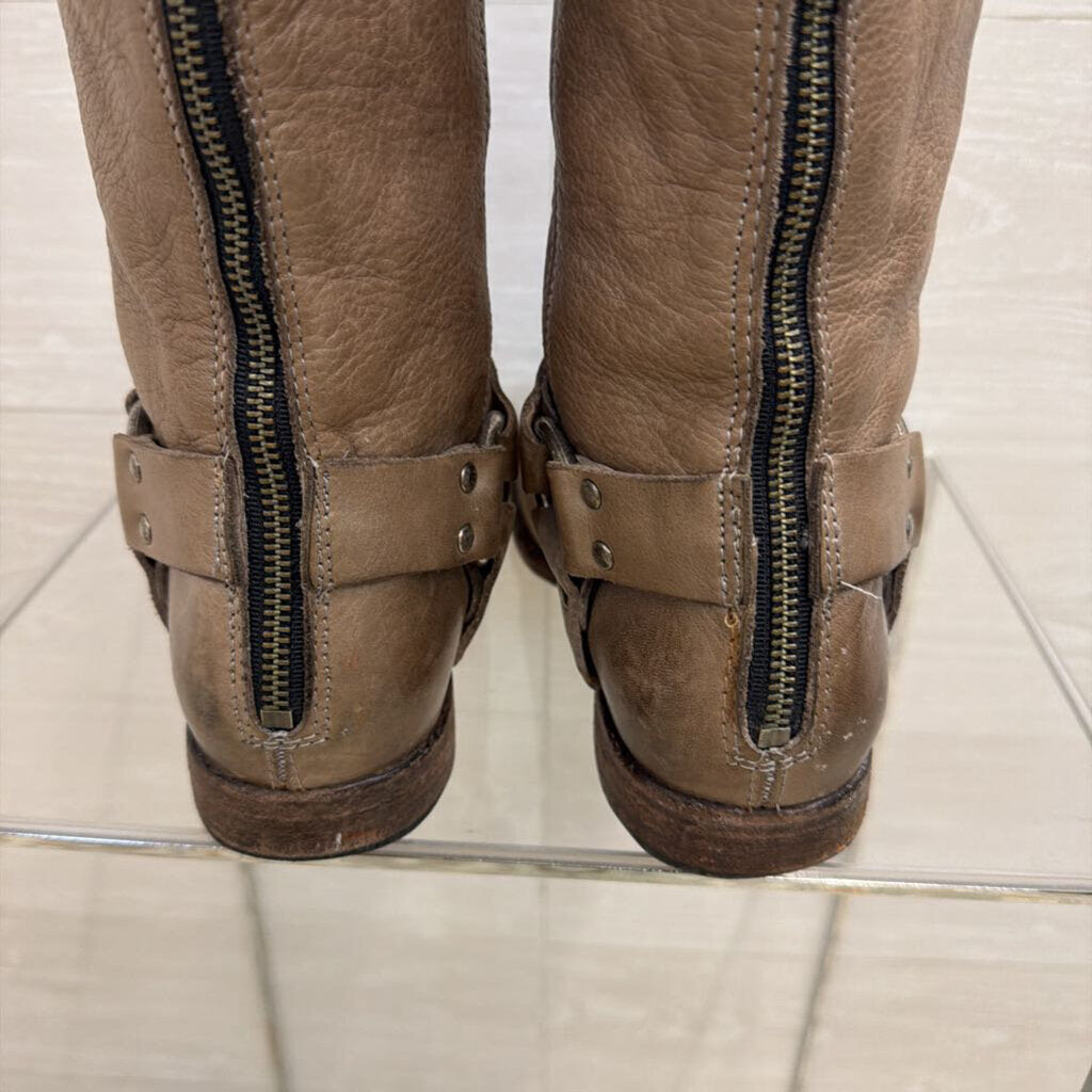 Frye Taupe Leather Tall Harness Boots 8.5