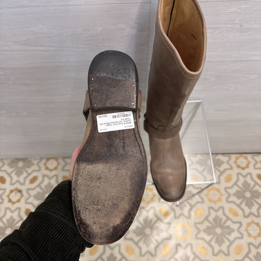 Frye Taupe Leather Tall Harness Boots 8.5