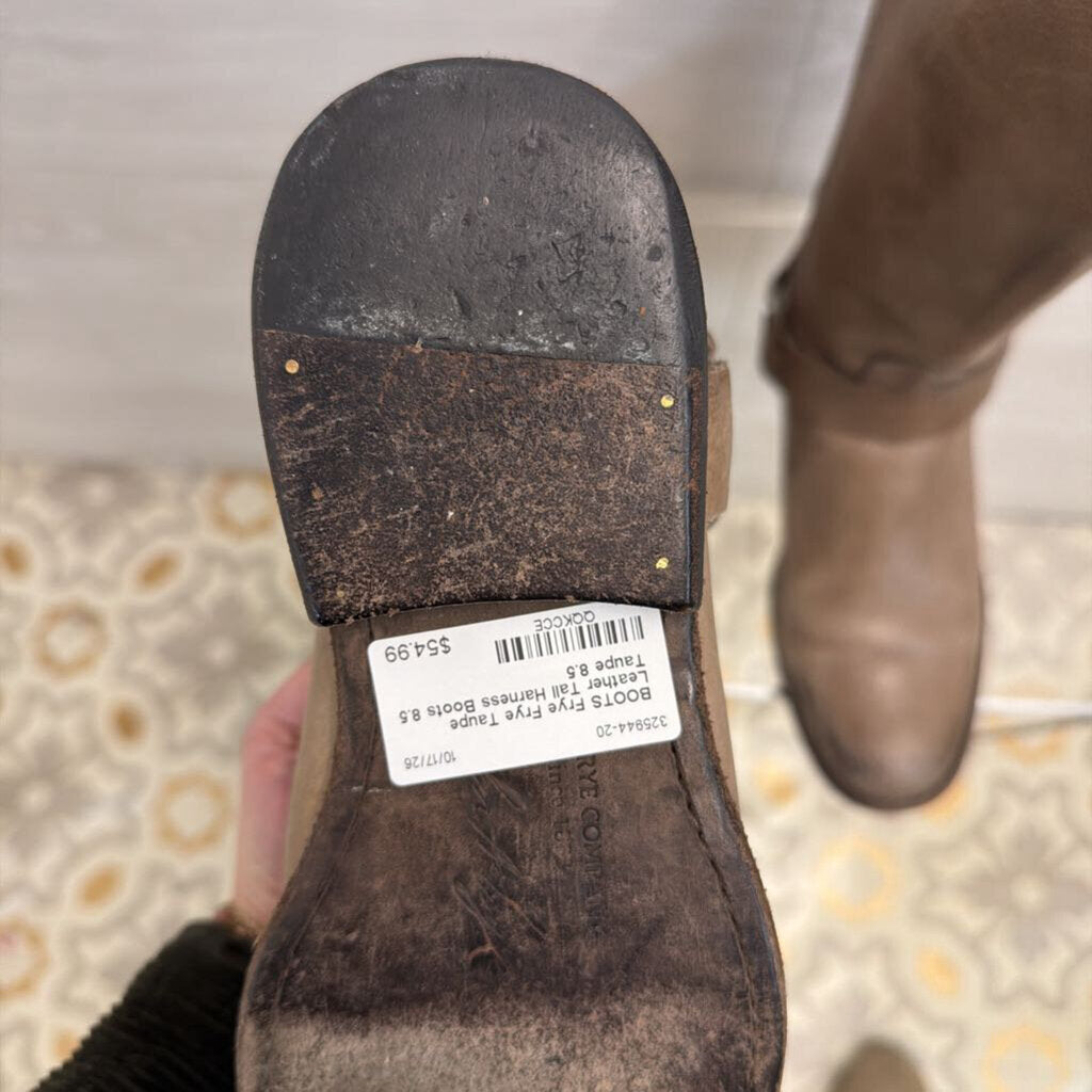 Frye Taupe Leather Tall Harness Boots 8.5