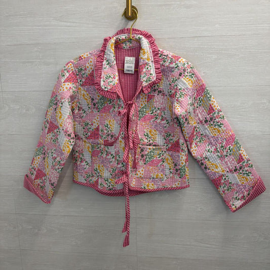 Pink Patchwork Quilted Tie Front Jacket Small