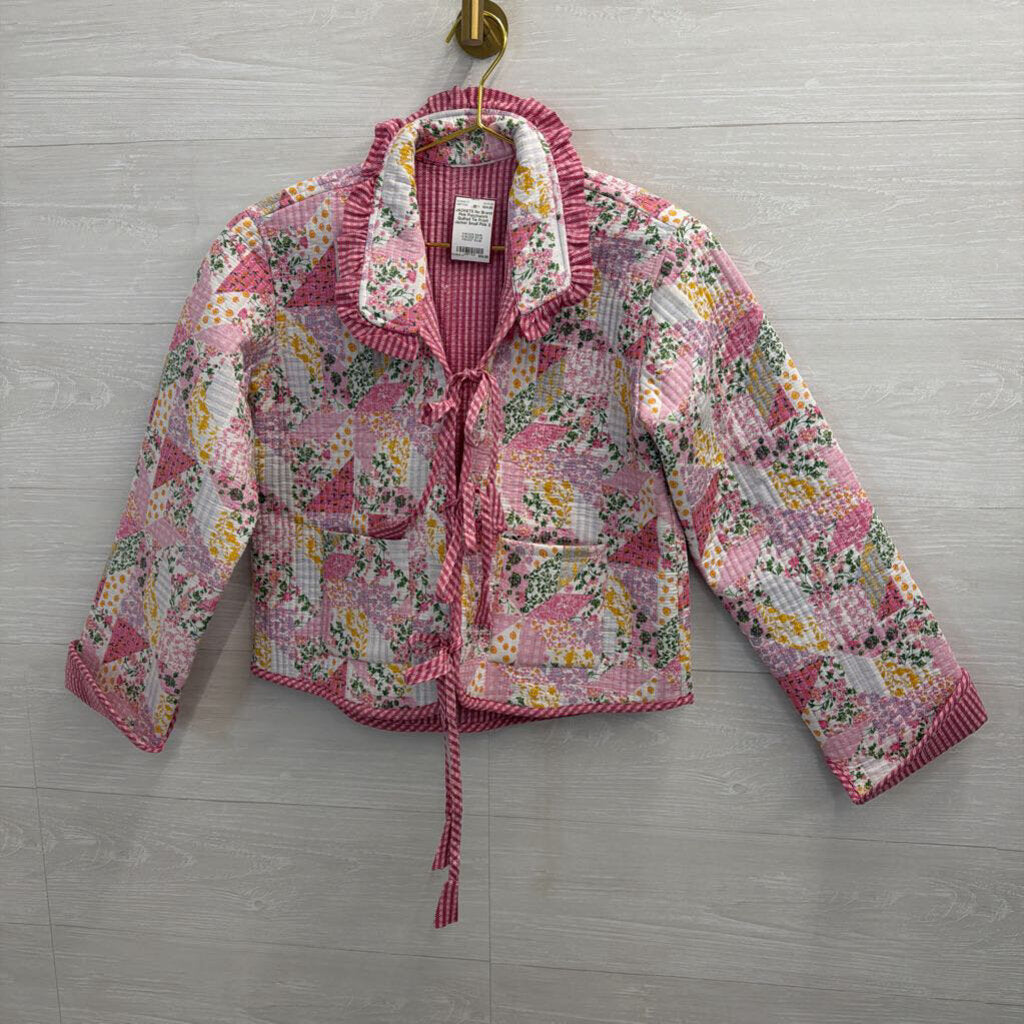 Pink Patchwork Quilted Tie Front Jacket Small