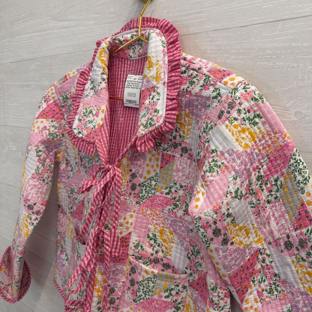 Pink Patchwork Quilted Tie Front Jacket Small