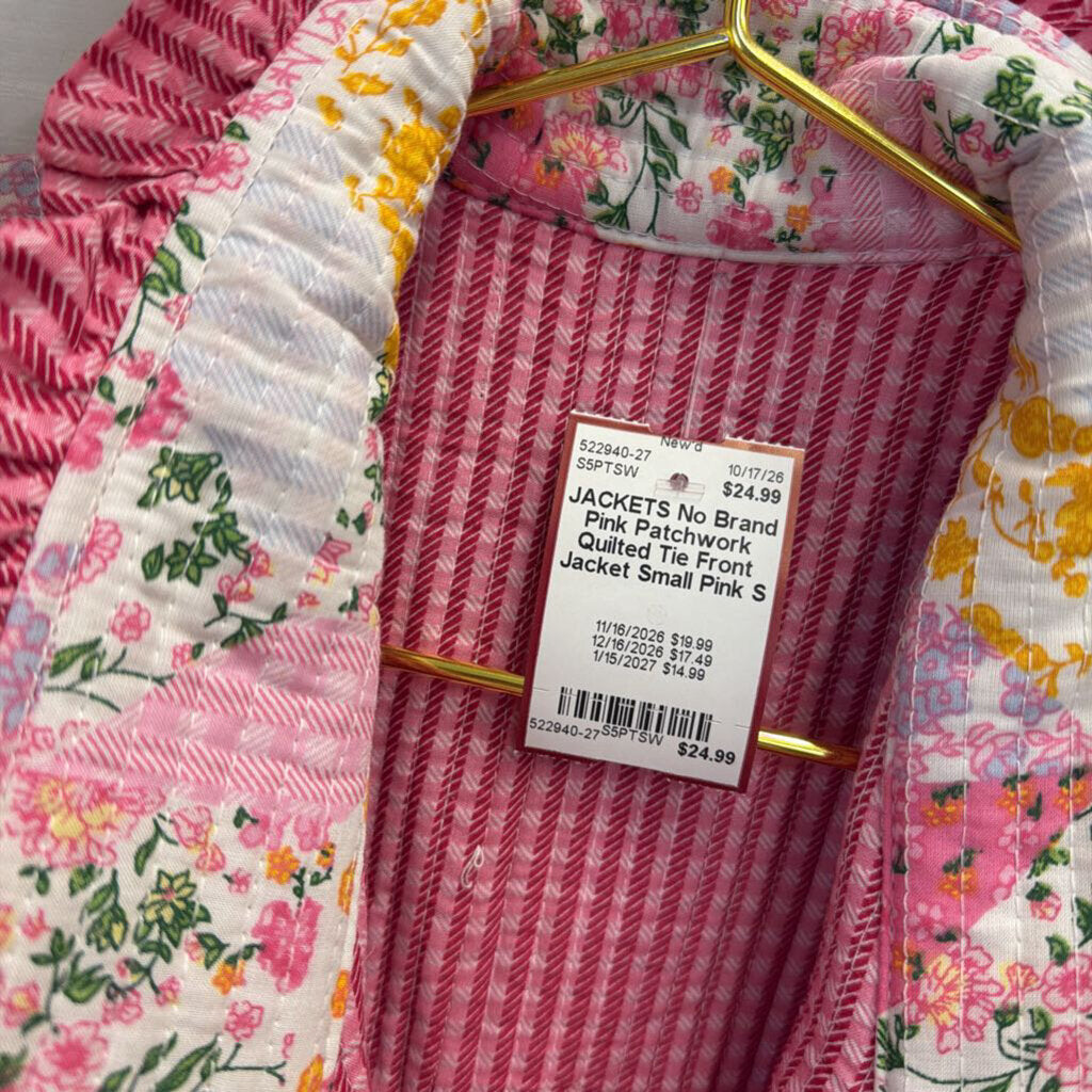 Pink Patchwork Quilted Tie Front Jacket Small