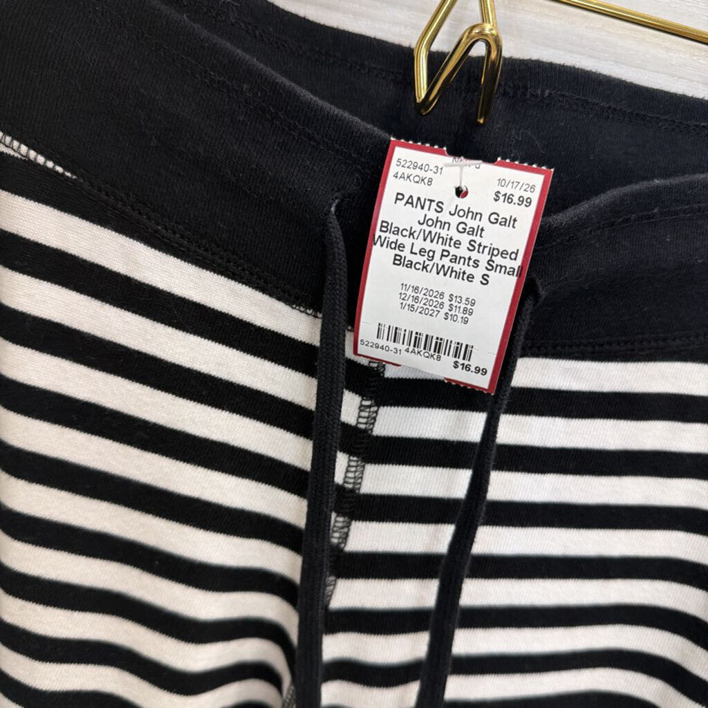 John Galt Black/White Striped Wide Leg Pants Small