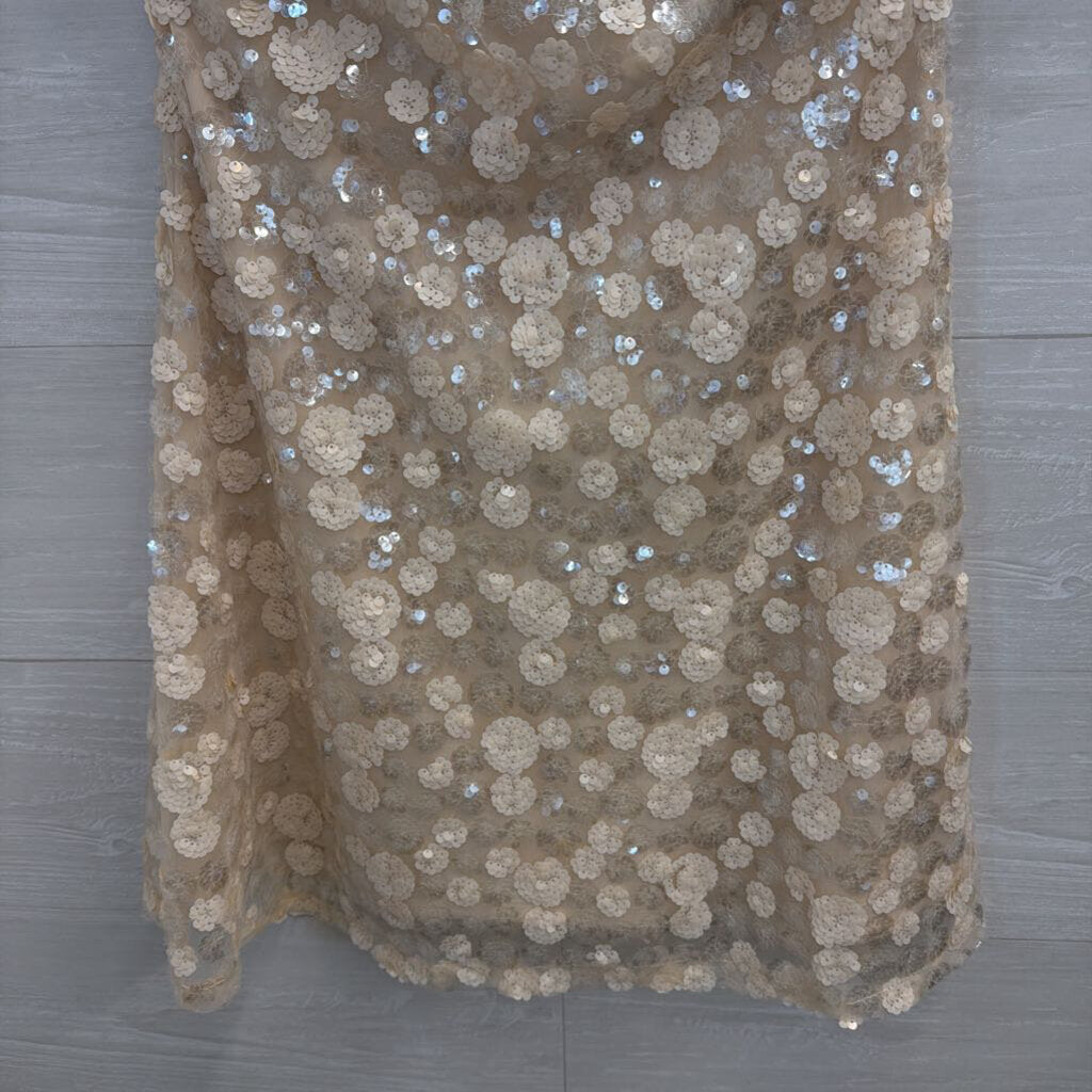 Mi Ami Ivory Floral Sequin Bow Strap Dress Extra Small