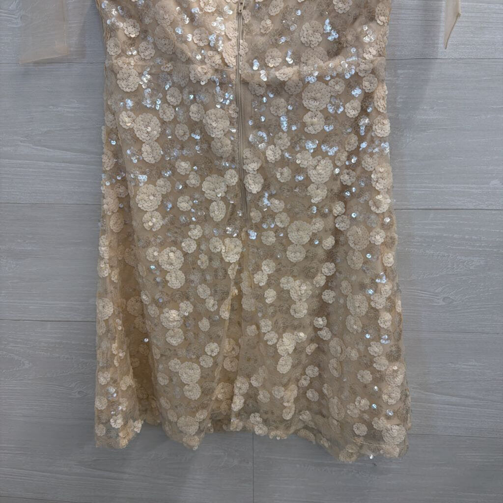 Mi Ami Ivory Floral Sequin Bow Strap Dress Extra Small
