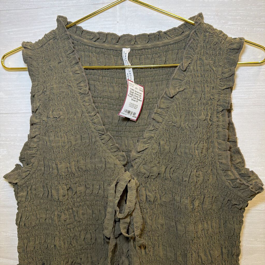 American Eagle Green Tie Front Tank Medium
