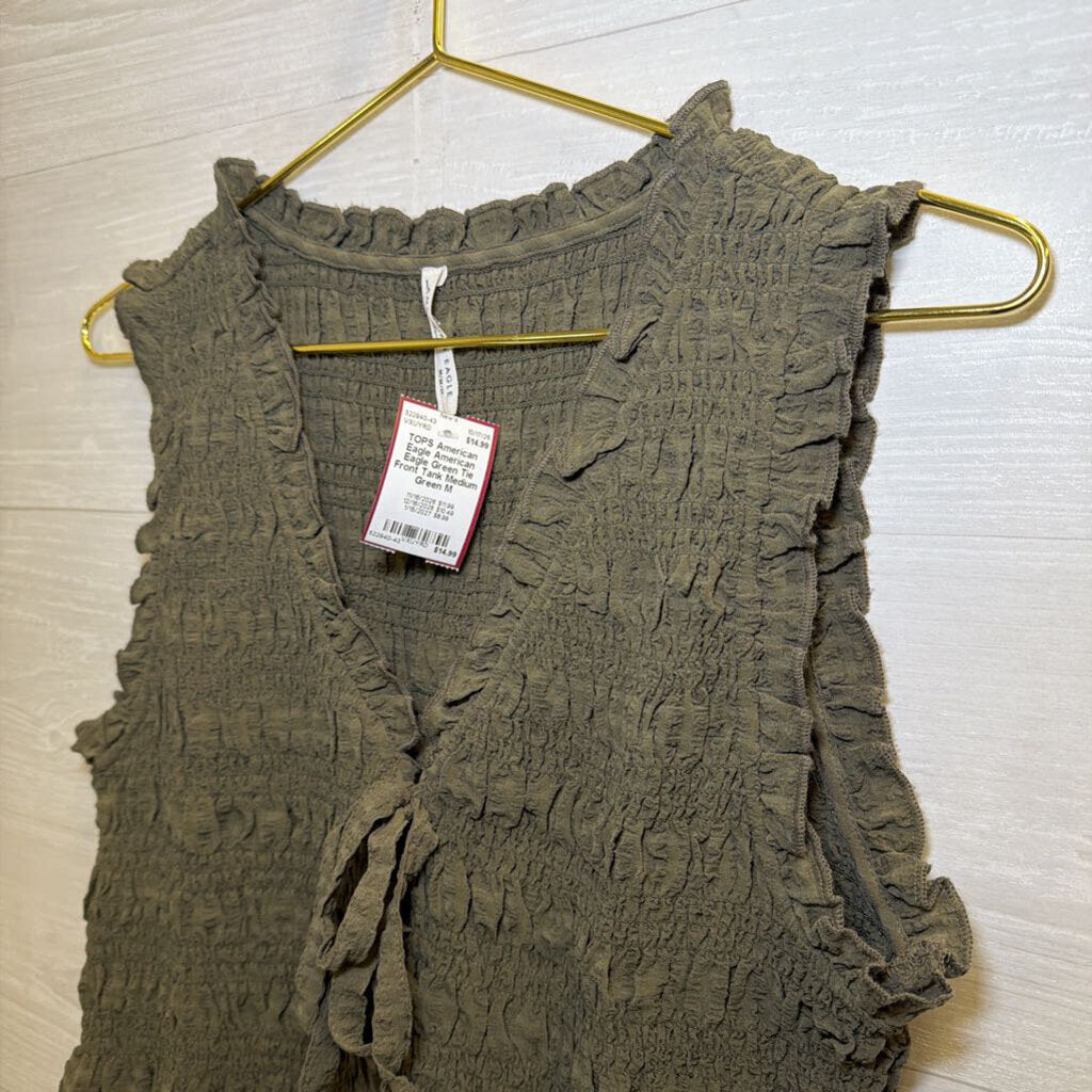 American Eagle Green Tie Front Tank Medium