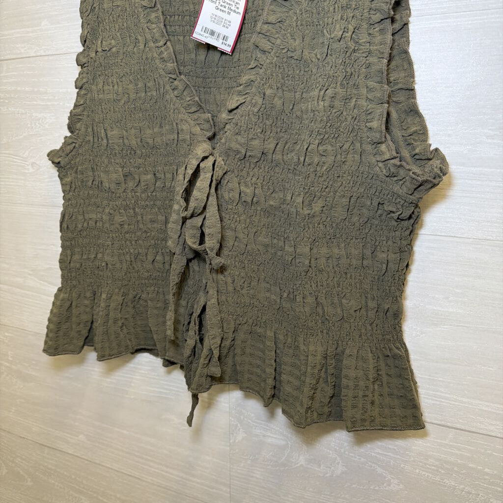 American Eagle Green Tie Front Tank Medium
