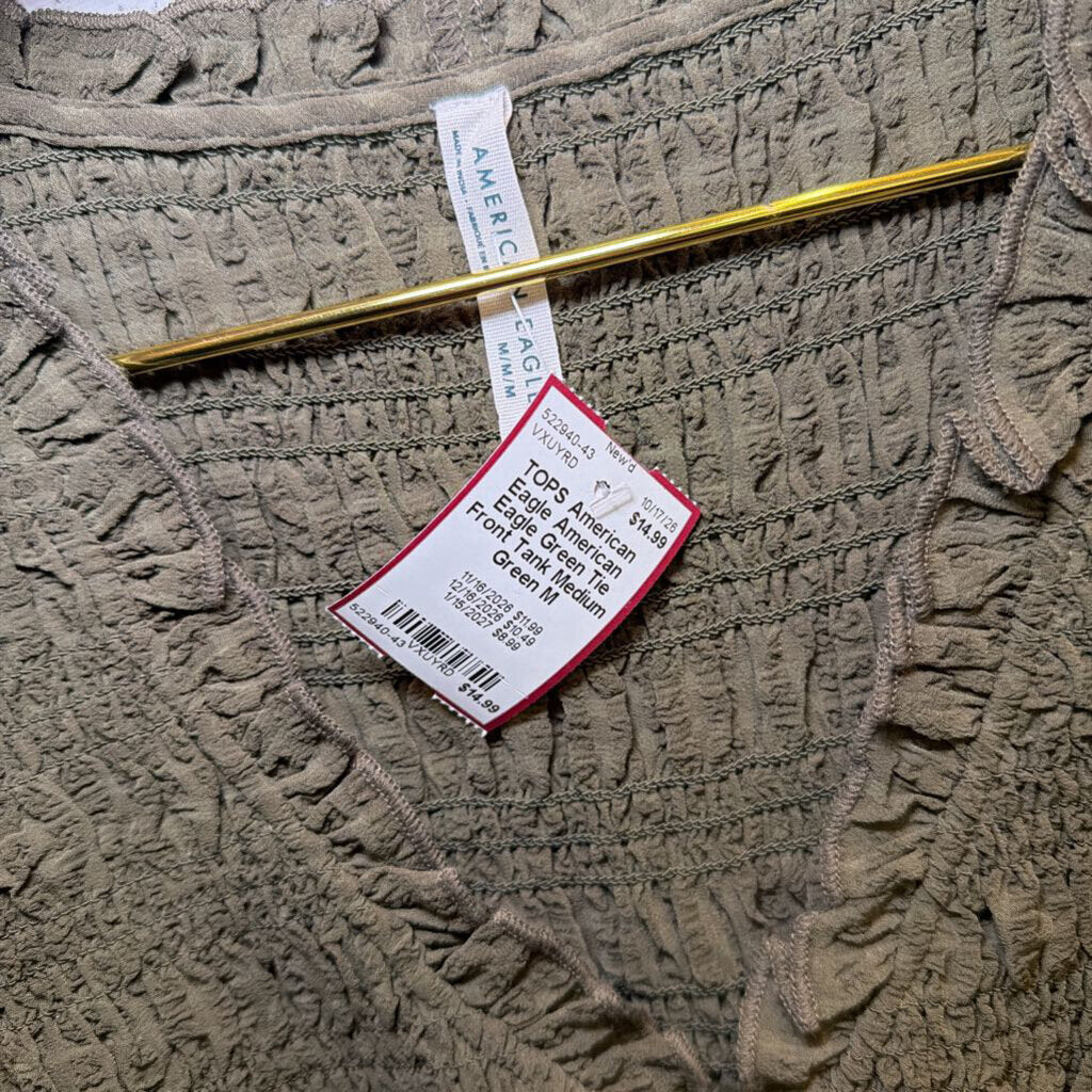 American Eagle Green Tie Front Tank Medium
