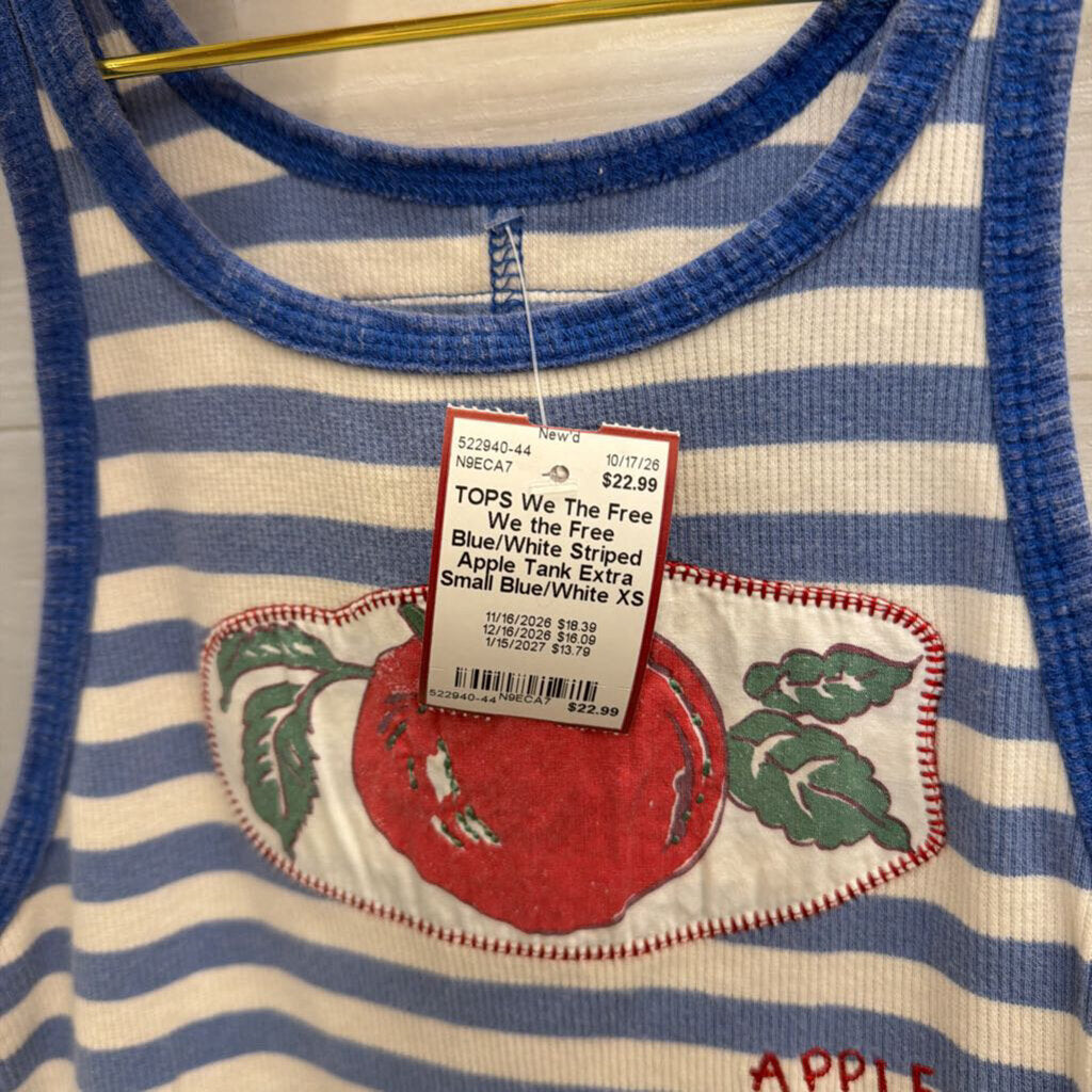 We the Free Blue/White Striped Apple Tank Extra Small