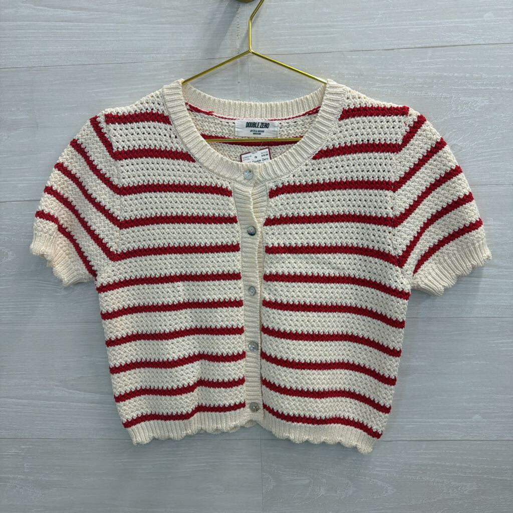 Double Zero Red/Cream Striped Short Sleeve Sweater Top Medium