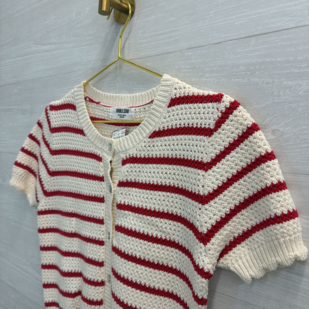 Double Zero Red/Cream Striped Short Sleeve Sweater Top Medium